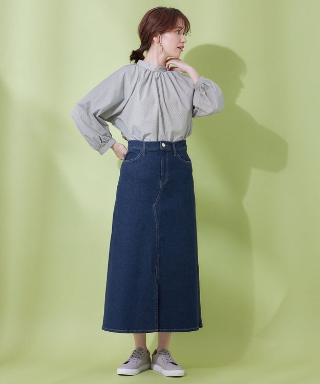 ANY 【速乾/UVカット/抗菌防臭/手洗い】エニィファンクションボリューム袖ブラウス グレーストライプ