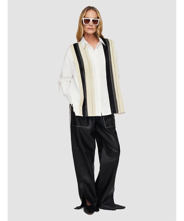 JOSEPH 【洗える】ポプリンカラーブロック　リラックスブラウス B&W Quail