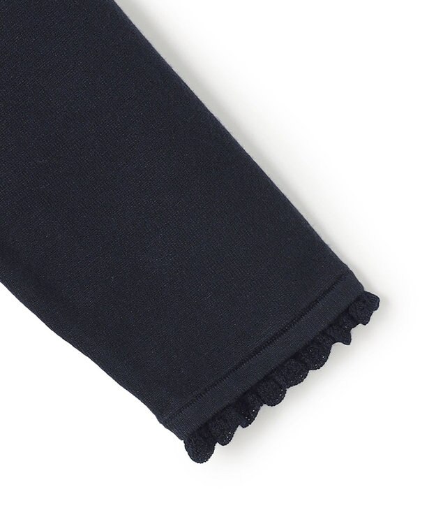 UNFILO L フリルトリミング ニットワンピース ネイビー×ネイビー