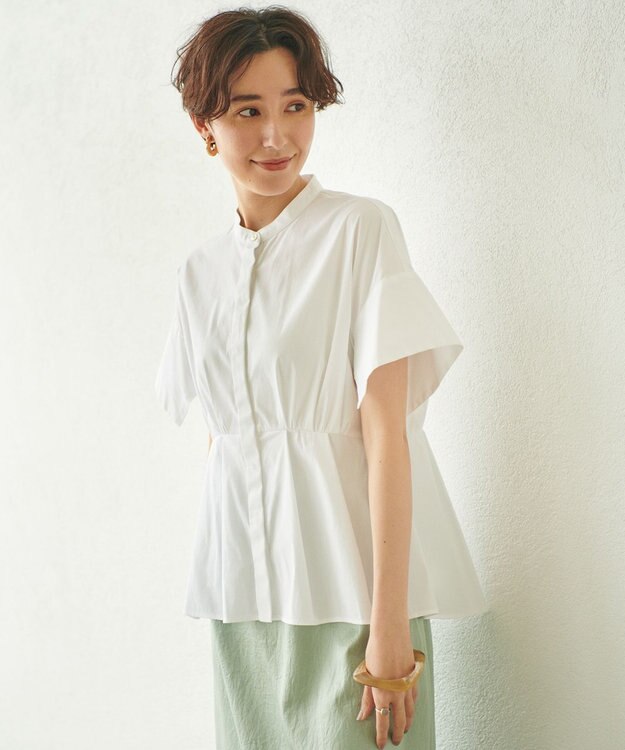 #Newans 【ANSWER for シンプルベーシック】スリットスリーブペプラムブラウス ホワイト系