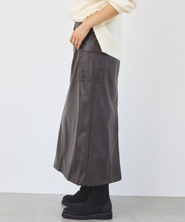 AMERICAN HOLIC Wポケットフェイクレザースカート Brown