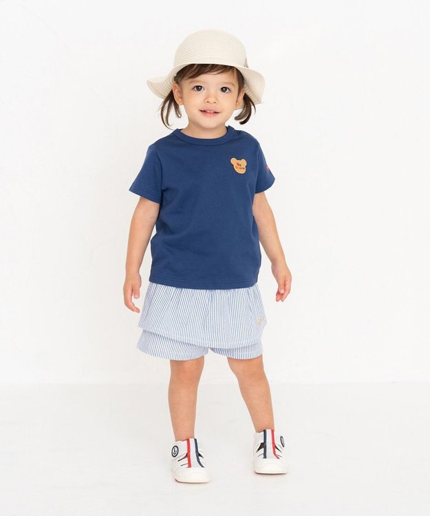 MIKI HOUSE HOT BISCUITS 【80-120cm】 ストライプ キュロットスカート ブルー