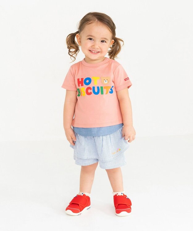 MIKI HOUSE HOT BISCUITS 【80-120cm】 ストライプ キュロットスカート ブルー