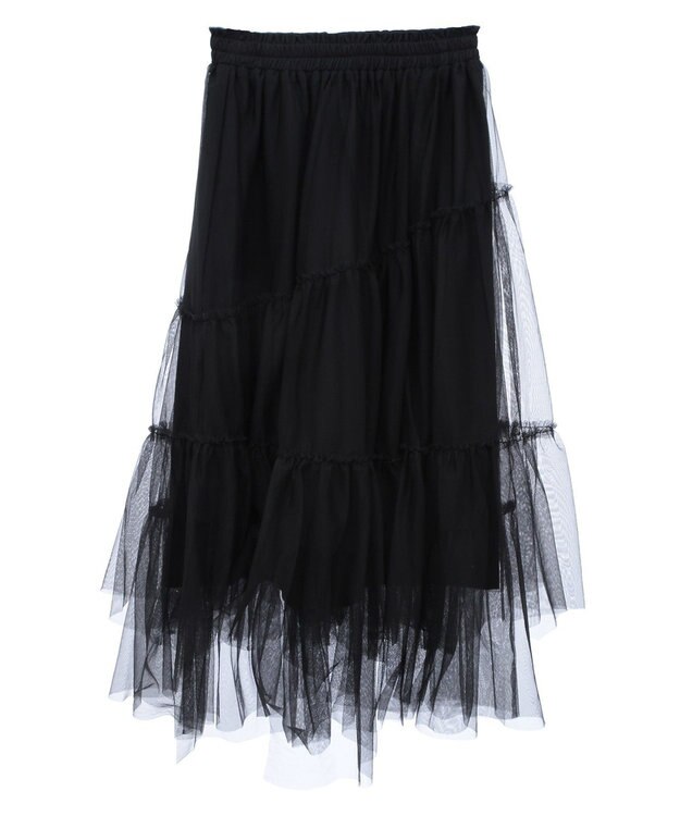 earth music&ecology イレギュラーヘム段々チュールスカート Black