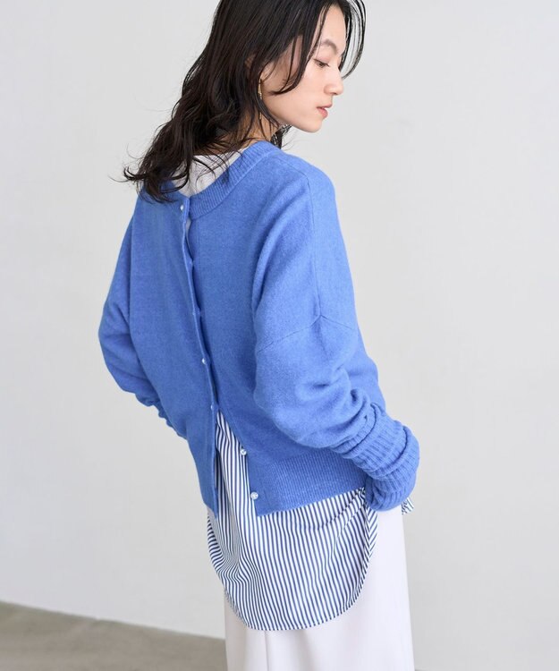 UNFILO シャツコンビレイヤードTシャツ オフ×ストライプ