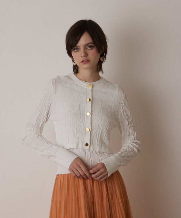 GRACE CONTINENTAL モノグラムニットカーディガン ホワイト