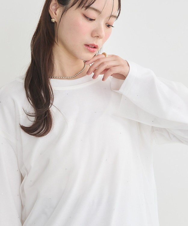 earth music&ecology ラインストーンチュールドッキングプルオーバー Ivory