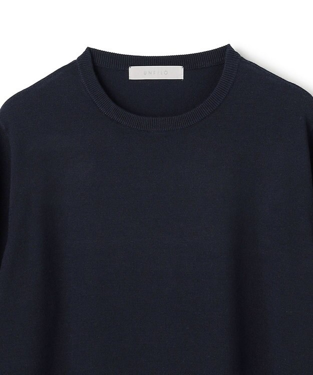 UNFILO L フリルトリミング ニットワンピース ネイビー×ネイビー