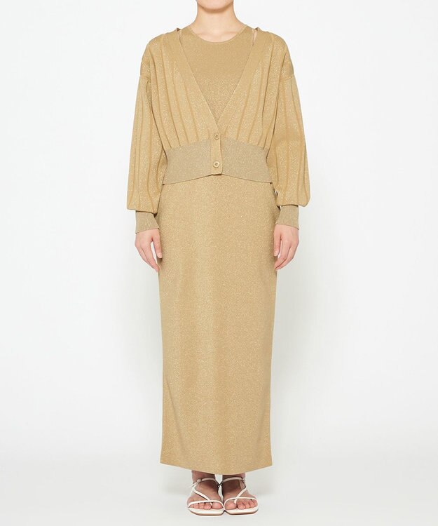 uncrave 【手洗い可】ドライタッチ ニット アメスリ バックオープン ワンピース（uncrave WHITE） サンドベージュ×ゴールド