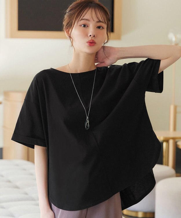 Tiaclasse 【接触冷感・UVカット・吸水速乾・洗える】バックシャンカットソープルオーバー ブラック