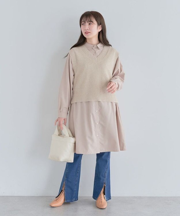 Green Parks ミディ丈ドロストシャツワンピース Beige