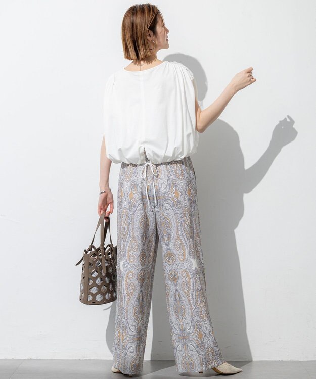 23区 【SLOW/一部店舗限定】ファインゲージ ギャザー Tシャツ ホワイト系