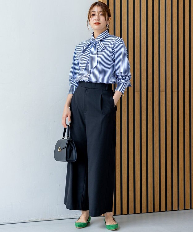 組曲 T/Rツイルストレッチ ワイドパンツ ブラック系