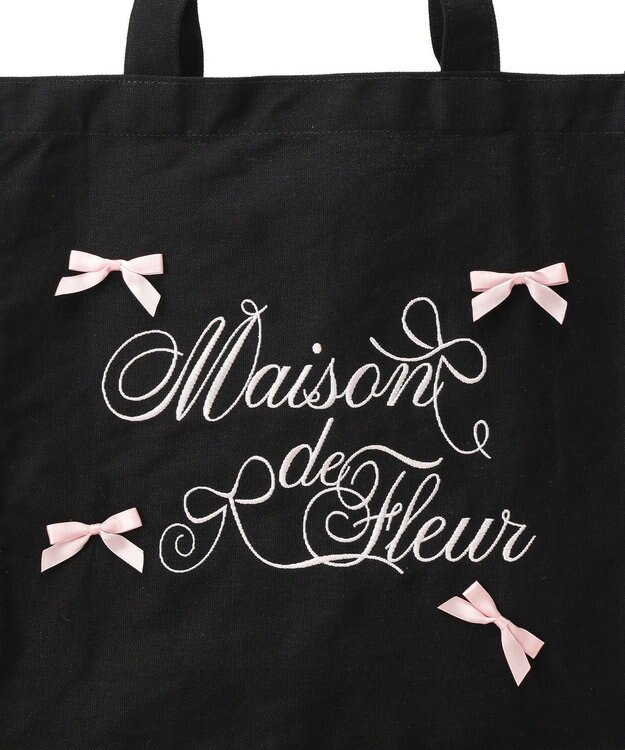 Maison de FLEUR リボンブランドロゴ刺繍スクエアトートバッグ Black