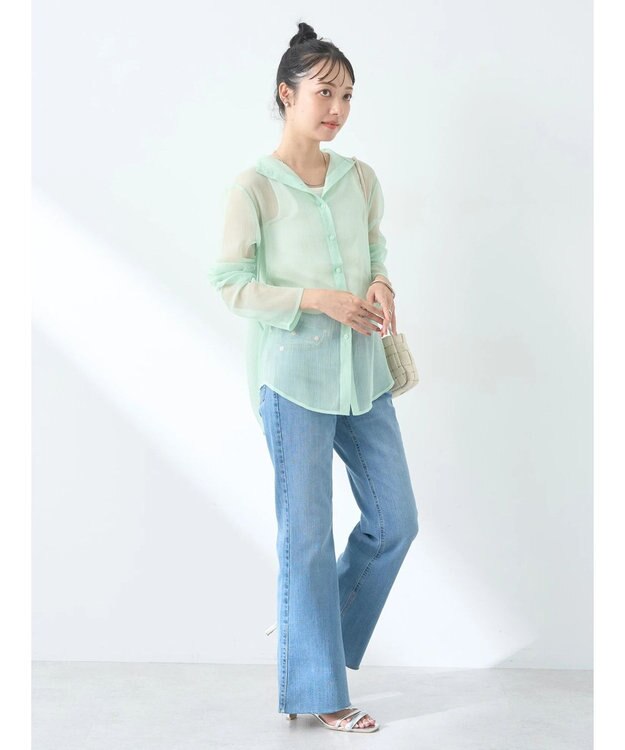 earth music&ecology シアーハイネックシャツ Light Green