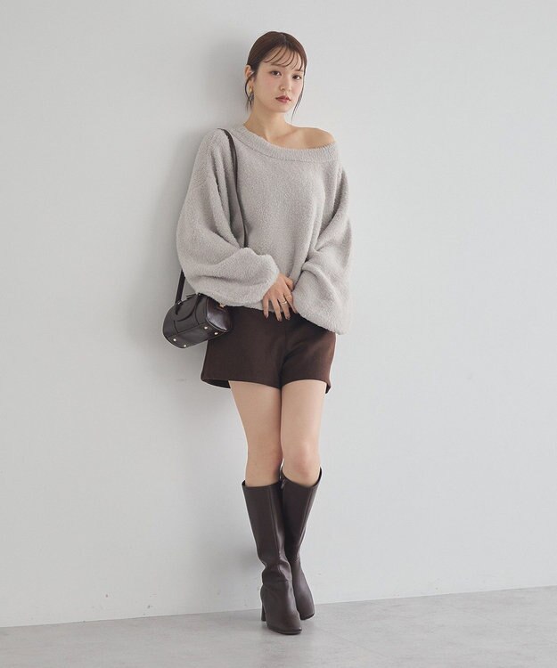 earth music&ecology オフショルフェザーニットプルオーバー Gray Beige