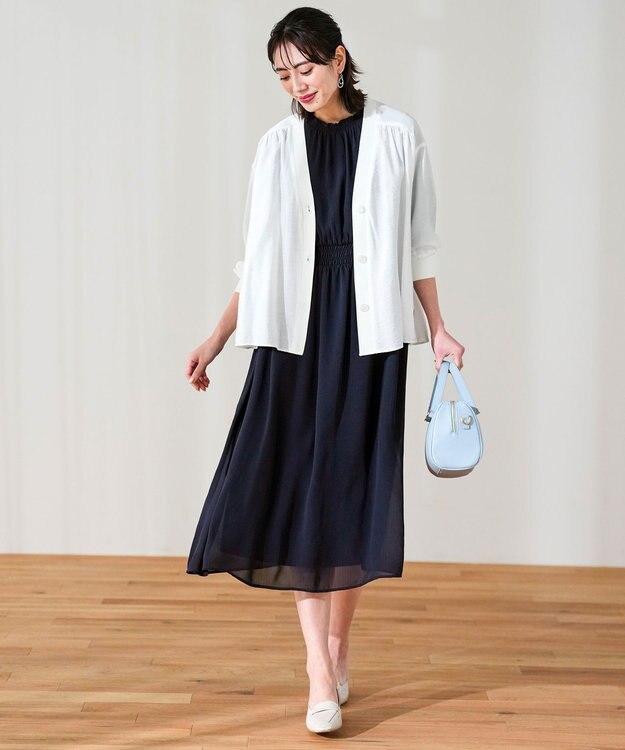 ANY SIS シアーシャーリング ワンピース ネイビー