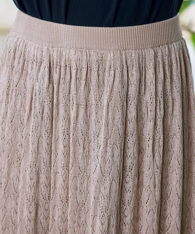 Tiaclasse クロシェ編み配色ニットスカート アイボリー×チャコール