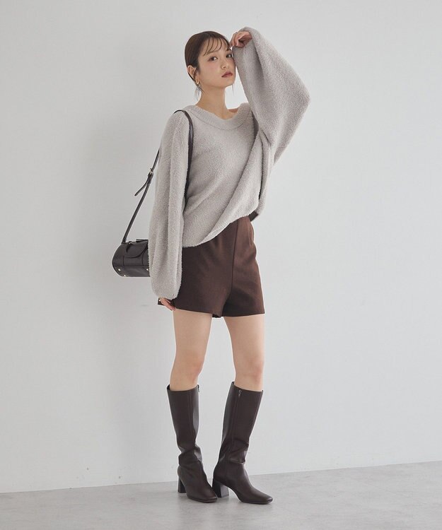 earth music&ecology オフショルフェザーニットプルオーバー Gray Beige