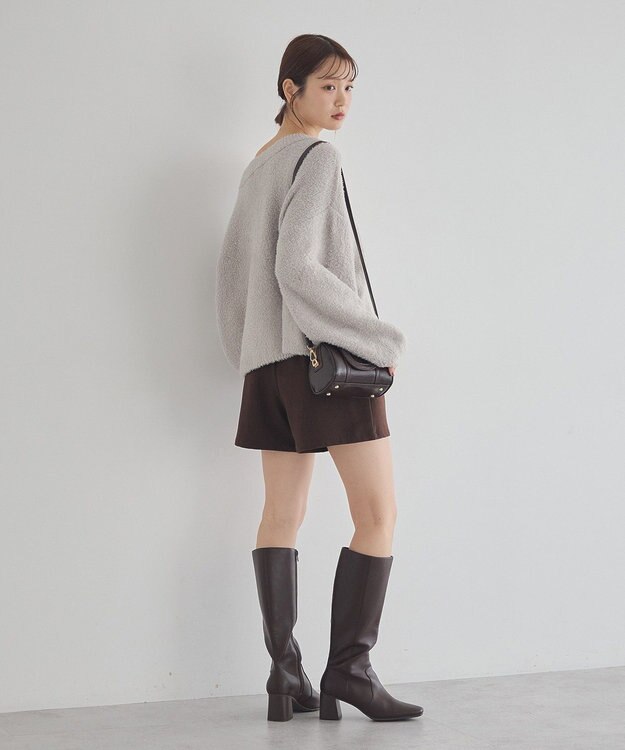 earth music&ecology オフショルフェザーニットプルオーバー Gray Beige