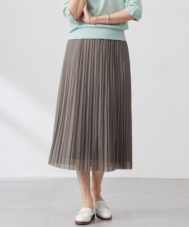 J.PRESS LADIES L 【洗える】オーガンジートリコット プリーツ スカート モカ系