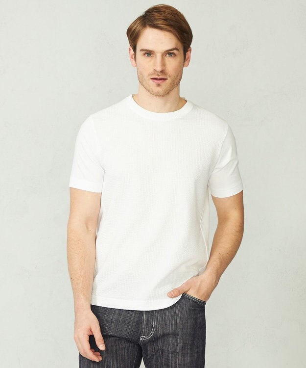 JOSEPH ABBOUD 【オーガニックコットン使用】JOE COTTONサッカークルーネックTシャツ ホワイト系