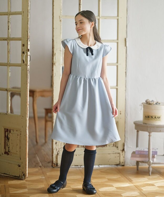 組曲 KIDS 【150-170㎝】レーシージャケット＆ワンピース セット サックスブルー系