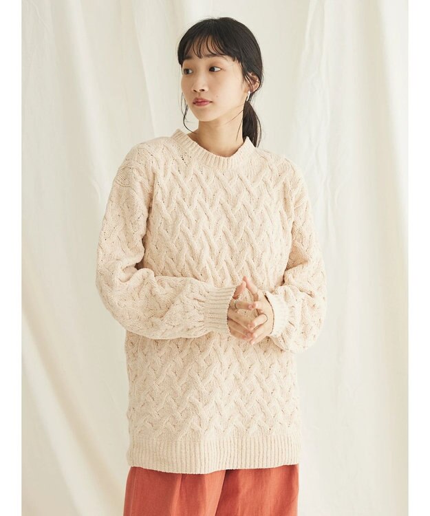 CRAFT STANDARD BOUTIQUE 洗えるモールケーブルニットチュニック Ivory