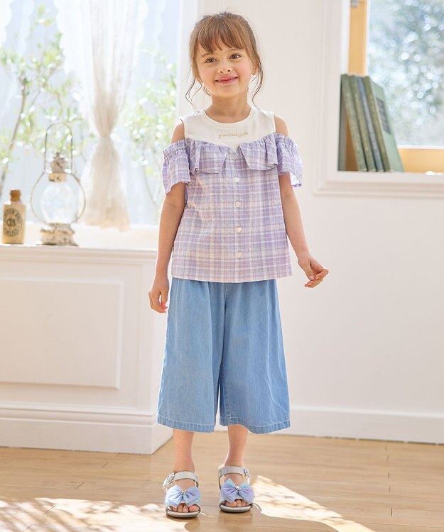 ANY KIDS シャンブレー ガウチョパンツ ブルー