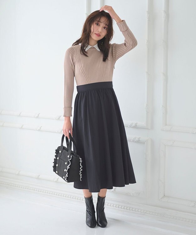 Feroux バイカラーパールフリル トート ブラック系