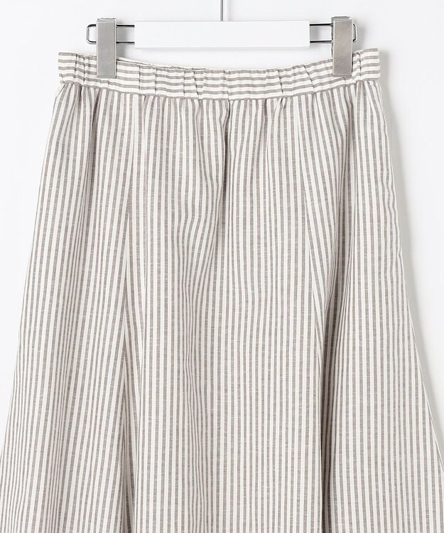 J.PRESS LADIES L リネンMIX ストライプ フレア スカート ブラウンストライプ系