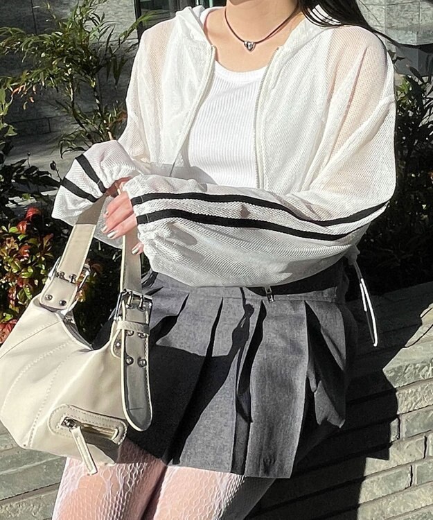 WEGO Wジップラインメッシュパーカー ホワイト