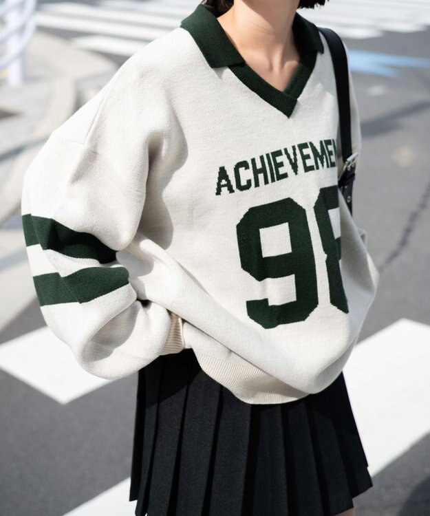 WEGO ナンバリングジャガードニット グリーン