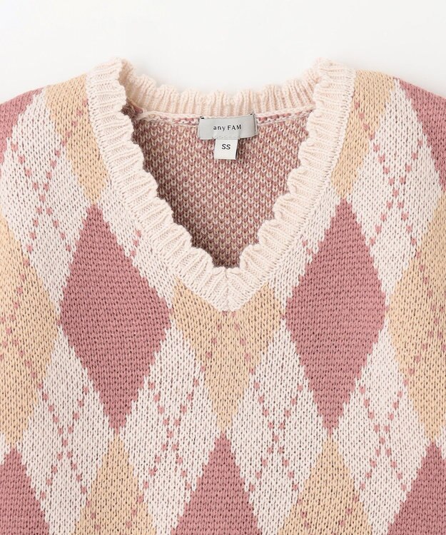 ANY KIDS アーガイル ニット ベスト ピンクベージュ系