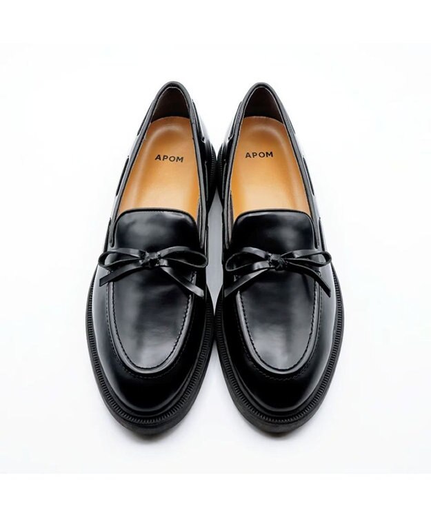 APOM 本革ウォータープルーフリボンローファー 30 ブラックG