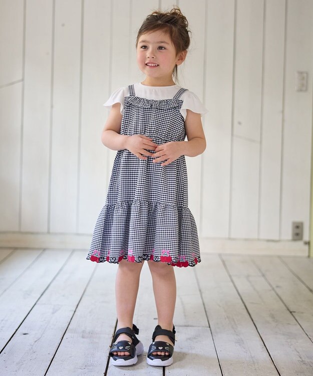 ANY KIDS ギンガム ドッキングワンピース ブラック系