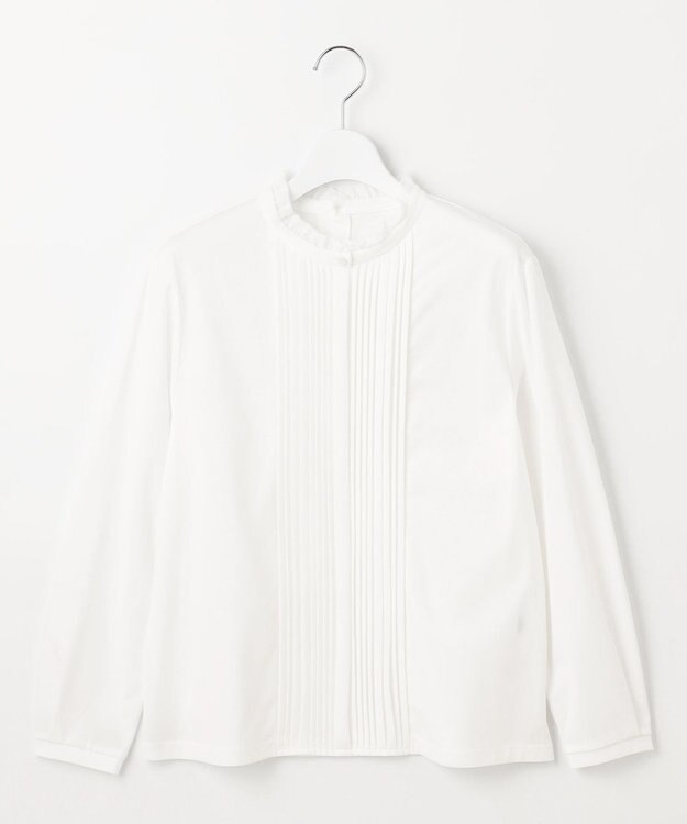 J.PRESS LADIES L プレーティングジャージー フリルネック カットソー ホワイト系