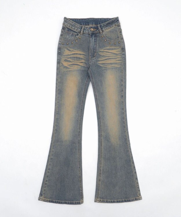 WEGO ブラストスタッズフレアデニム デニム中濃色