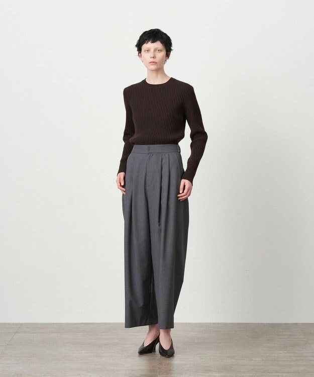 ATON NATURAL DYED WOOL | クルーネックリブセーター BROWN