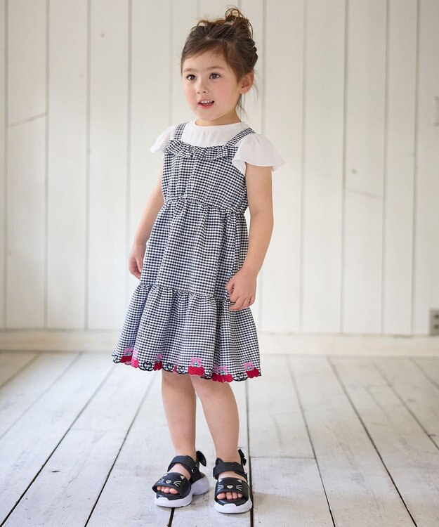 ANY KIDS ギンガム ドッキングワンピース ブラック系