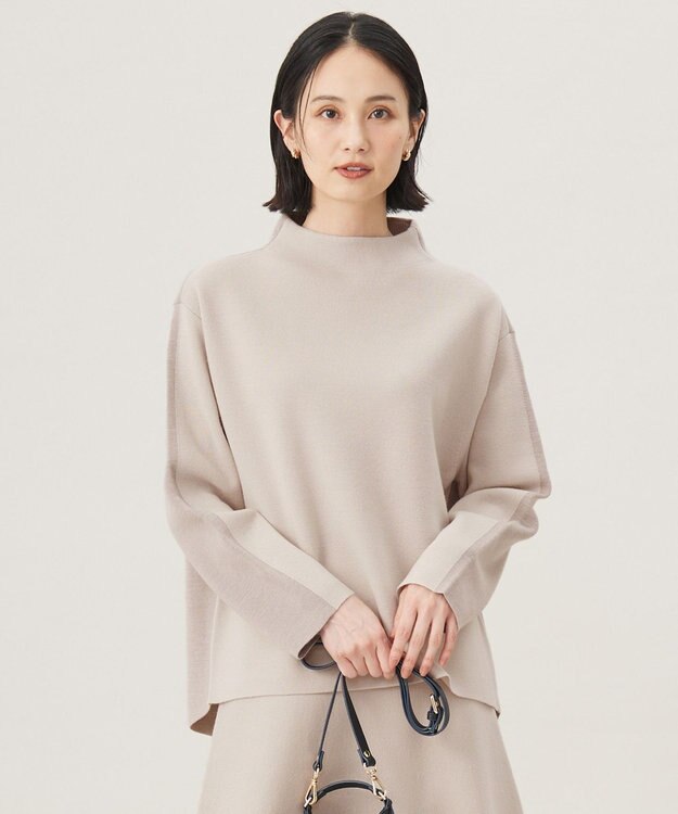 自由区 【セットアップ対応・洗える】ウールミラノボトルネック ニット ベージュ×ベージュ