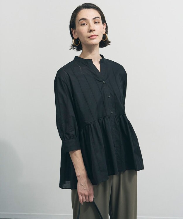 UNFILO ペプラム ギャザーブラウス ブラック