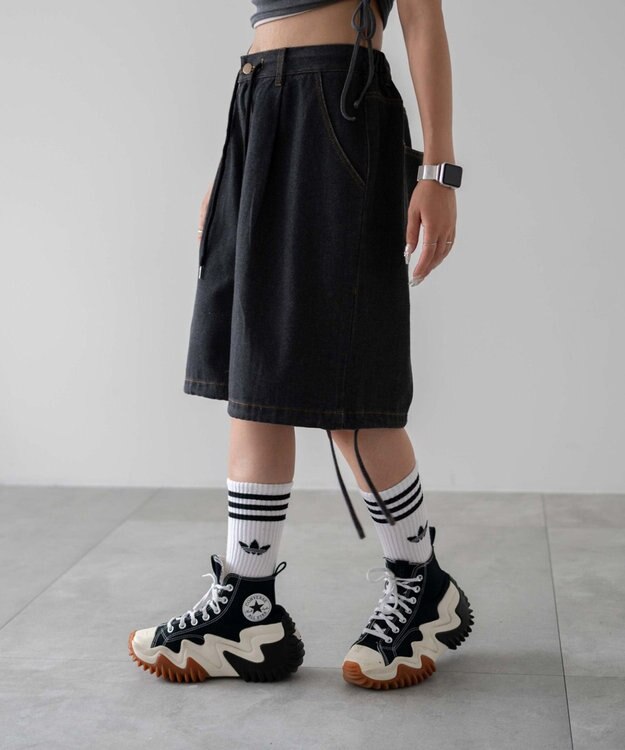 WEGO ドロストワイドルーズハーフパンツ ブラック