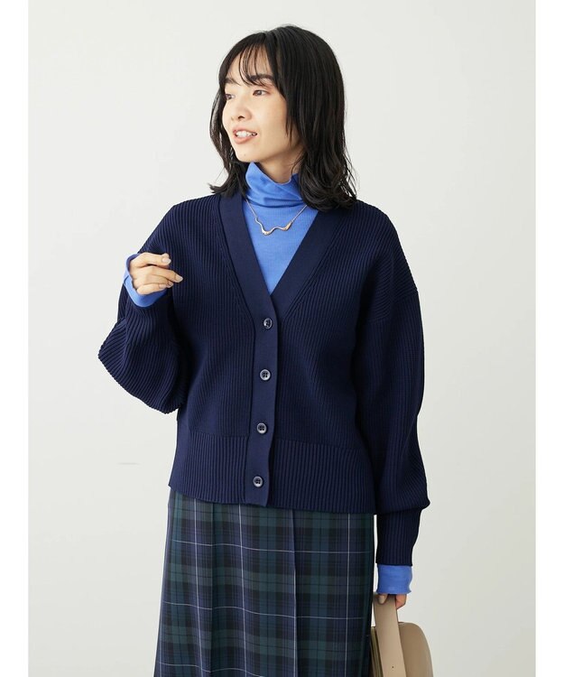Green Parks スポンディシュ畦編みショート丈カーディガン Navy