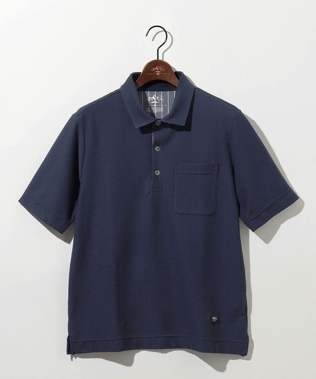 JOSEPH ABBOUD MOUNTAIN 【MADE IN JAPAN/吸水速乾】ダイヤモンドワッフル アウトドア ポロシャツ ネイビー系