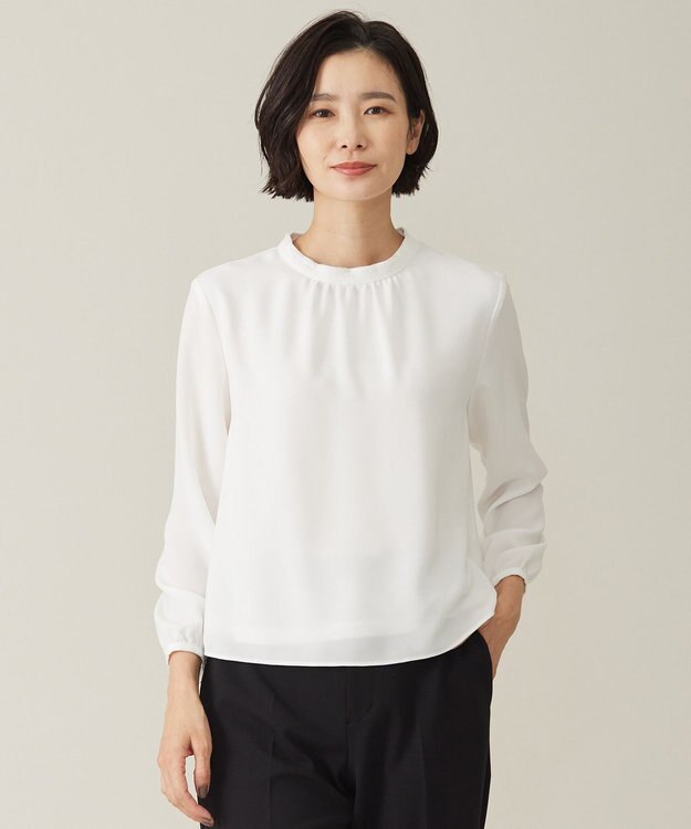 J.PRESS LADIES S プルエラ フリルネック カットソー ホワイト系