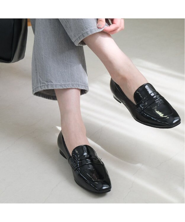 Pointer 日本製 本革シンプルローファー ブラック(シワエナメル)