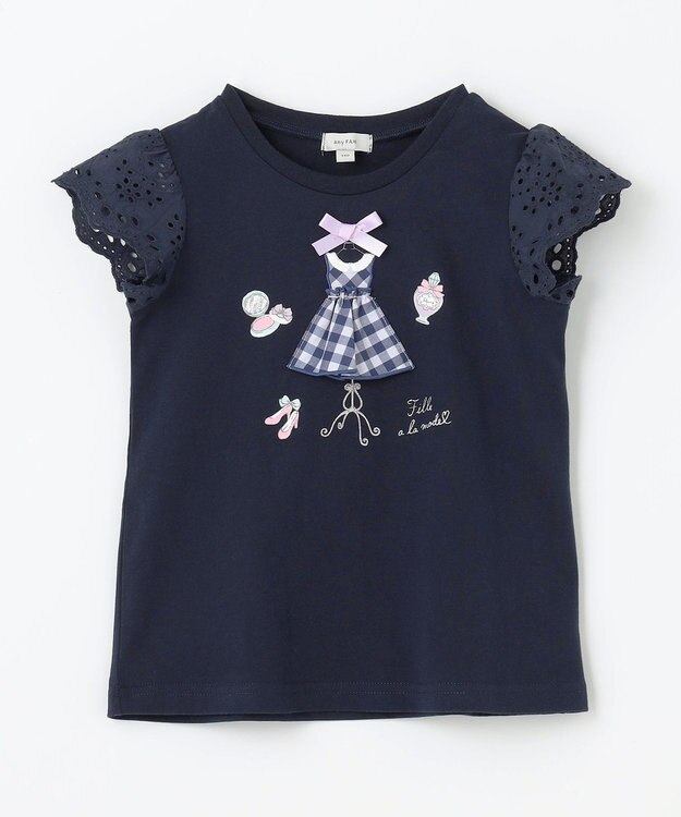 ANY KIDS ドレス アップリケ Tシャツ ネイビー