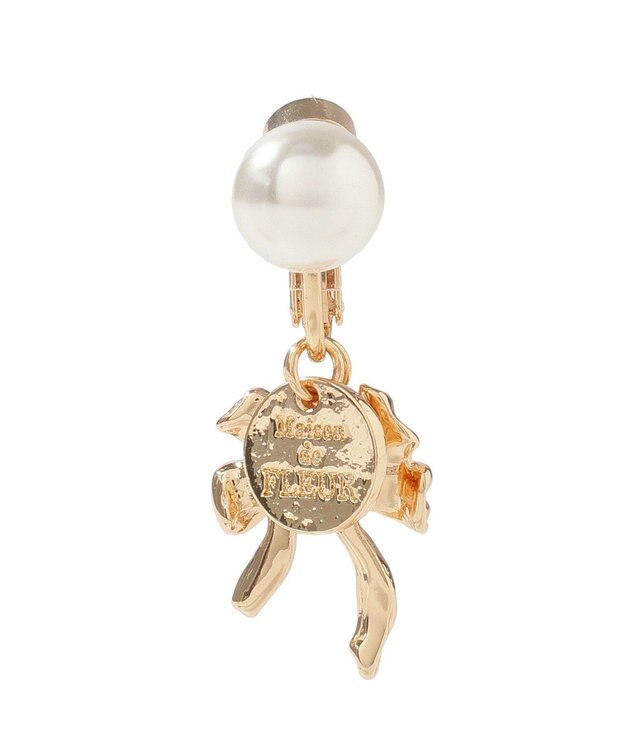 Maison de FLEUR カーリーリボンパールイヤリング Gold