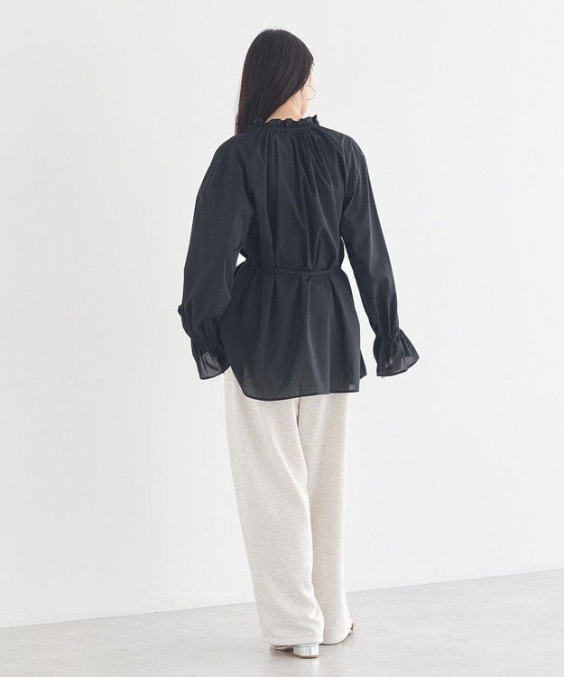 earth music&ecology 【イージーケア】TRキュプラダブルボタンフリルシャツ Black